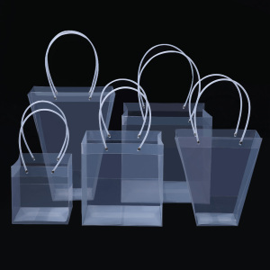 PVC透明防水鲜花包花手提袋插花袋花束包装袋花店材料礼物袋花艺
