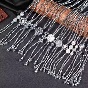 时尚百搭爆款璀璨银色水晶项链 搭配时装佩饰水晶长款项链 毛衣链