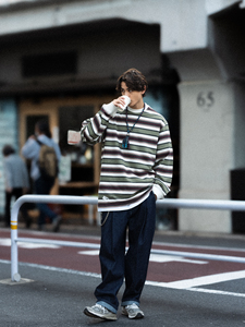 CITYDIVE Stripes Sweater 复古经典条纹小领口卫衣休闲宽松长袖