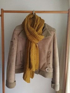 秋冬季出口外贸单样品土黄色毛线针织长款围巾男士女士x89