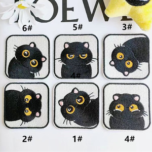 黑猫衣服装饰贴布贴花刺绣卡通衣贴3M胶自粘贴黑色猫咪方形