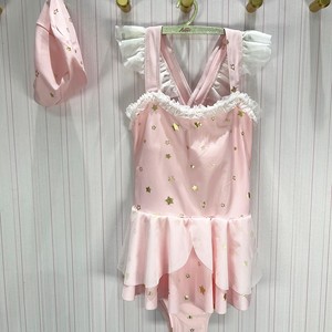 爱慕儿童 AK167X91 粉色女孩游泳粉色荷叶边公主裙式连体无袖泳衣