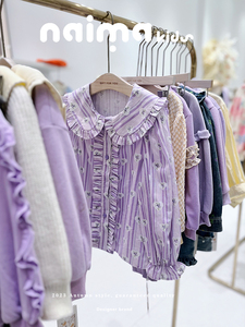 【今日特价】紫色小花衬衣2024春季新款女童衬衫女孩上衣3377