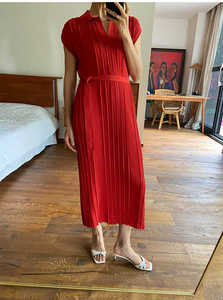 美国高端时尚品牌订单意大利Lineapiu埃及Mako长绒棉暗红色连衣裙
