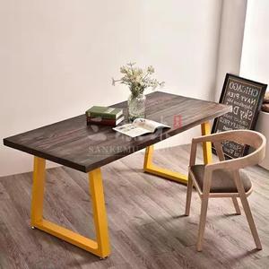 餐桌椅厅组合咖啡休闲桌美式复古长方形艺实木饭铁桌原木长条桌