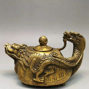 古玩仿古收藏纯铜摆件黄铜长寿龙头铜壶水壶酒壶茶壶做工好