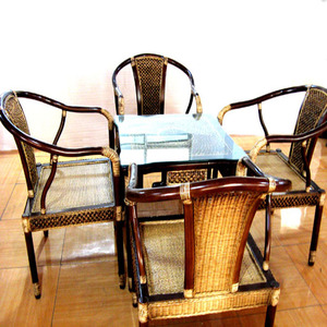 厂家生产 仿古明代藤编的藤椅家具五件套 可作接待桌