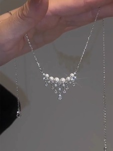 奥特莱斯专柜撤柜限时折扣捡漏满天星银色珍珠项链女短款设计感