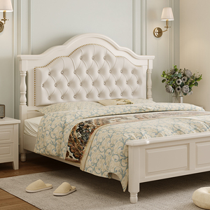 美式床实木床主卧轻奢1.8米1.5m现代简约白色大床婚床双人欧式床
