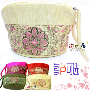 中式新款糖果色中国风古典丝绸花卉图案小手包手拿手挽零钱包女包