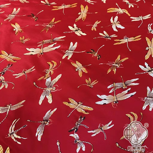 蜻蜓真丝织锦缎提花面料旗袍唐装汉服布料民族风蒙古风古袍布料