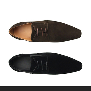 日本新款扁头反绒皮休闲皮鞋 黑色咖啡色花边系带男士皮鞋