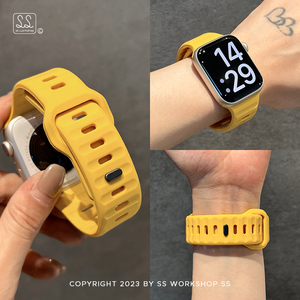 夏季新款黄色运动硅胶iwatch手表带适用苹果applewatch男女高级感