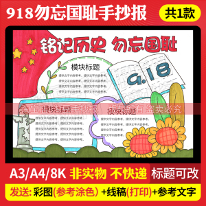 铭记历史勿忘国耻手抄报模板爱我中华918九一八事变电子版线稿381