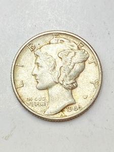 1940年美国10美分墨丘利小飞人银币 闰年高银好品 招财币银币收藏