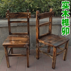 饭店实木炭烧椅复古铜钉椅酒店火锅餐椅碳化靠背椅松木古典餐桌椅
