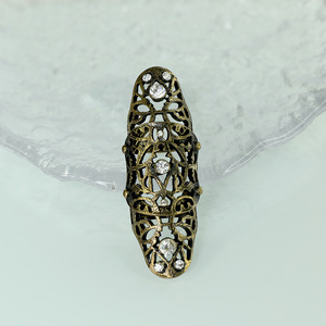 欧美风新款镶钻复古做旧宫廷关节戒指女个性镂空合金指环潮流配饰