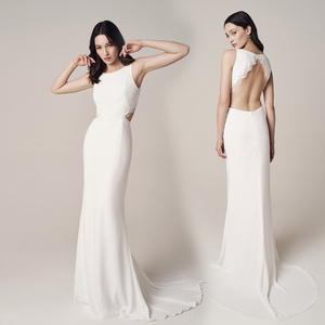 米蘭达新品法式素缎简约修身露背小众设计白色轻婚纱礼服长裙高级