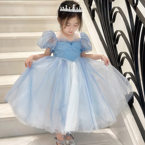 蓝色系列！公主裙子女童夏季儿童洋气生日蓬蓬礼服长裙