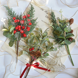 SwanLace槲寄生圣诞节礼物橱窗装饰松果红果松枝插花仿真花束插枝