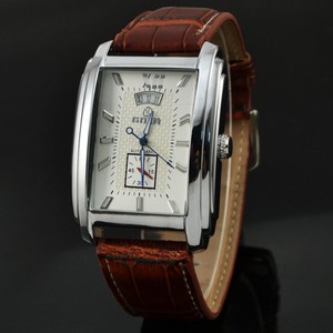 GOER 男士长方形表盘全自动机械表 商务休闲日历皮带手表 GE028