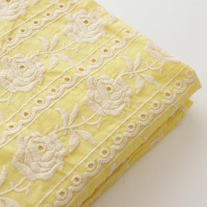 纯棉黄色玫瑰重工刺绣连衣裙衬衫服装面料diy桌布包包抱枕布料
