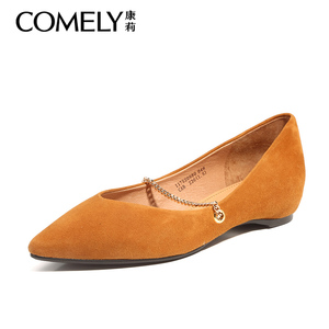 comely/康莉女鞋秋季2017新款韩版尖头低跟时尚羊皮金