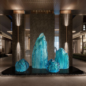 水池大型透明树脂景观石头雕塑摆件酒店售楼处别墅样板房软装饰品