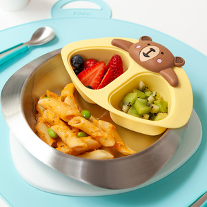 台湾viida儿童304L不锈钢餐具分割盘叉勺套装宝宝碗水杯餐盘带盖