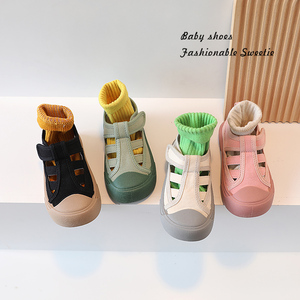 儿童镂空帆布鞋2022新款女童夏季包头运动凉鞋男童鞋防滑小童宝宝