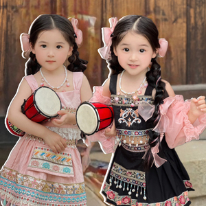阿米童装夏季女童少数民族服装儿童傣族舞蹈衣服女童哈尼族演出服