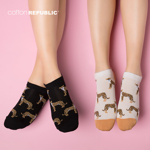 棉花共和国袜子女短袜浅口船袜可爱happy深色夏季薄豹纹元素sock