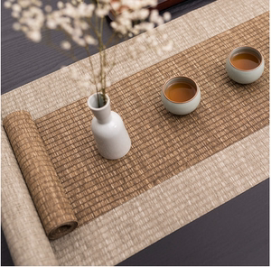 日式长条茶席防水竹席套装麻布桌旗新中式茶艺茶垫禅意茶盘垫茶具