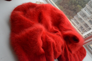 收藏级高品质粗纱粗线手织加厚正红色无扣安哥拉兔毛开衫外套毛衣