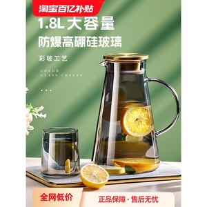 日本进口ikea宜家冷水壶玻璃耐高温凉水杯果茶壶大容量冰水壶凉茶