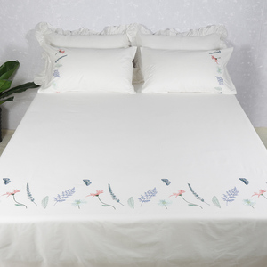 床单单件加枕套一对贴身纯棉睡单绣花夏季米白色100全棉欧式加宽