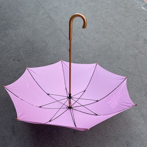 复古风格质感满满木头伞棒纤维骨素色款龟背竹浮水印日本雨伞