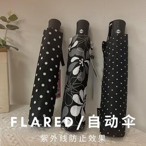 出口日本三节超轻6骨花伞强拒水晴雨两用经典加黑边圆点花卉图案