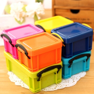 韩国创意文具 塑料收纳盒 杂物盒 糖果色收纳箱 迷你有盖整理盒