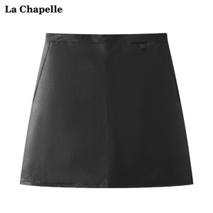 拉夏贝尔/La Chapelle春季短款PU皮半身裙女高腰显瘦后拉链包臀裙