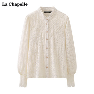 拉夏贝尔/La Chapelle圆领喇叭袖打底衫女排扣蕾丝衬衫外套女春新