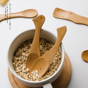 E厘米自然原木质勺子创意卡通餐具勺可爱茶勺zakka儿童木勺咖啡勺