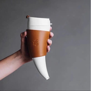 创意美式随身羊角杯咖啡保温杯便携户外水杯学生咖啡杯带提绳杯盖