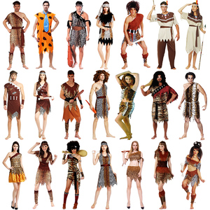 野人服装原始人 非洲野人印第安人衣服 男女豹纹土著人猎人演出服