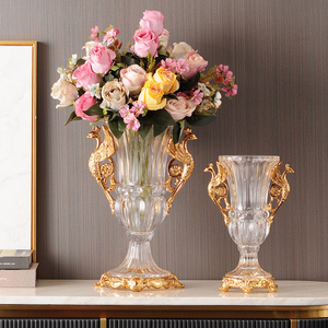 欧式高端玻璃花瓶摆件孔雀客厅玄关餐桌轻奢家居插花美式软装饰品
