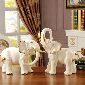 大象摆件一对大号欧式轻奢客厅电视柜玄关乔迁新居礼品陶瓷工艺品