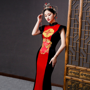 时尚改良新中式旗袍女长款优雅年轻大码中国风走秀演出服2024新款