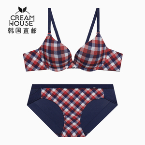 【CreamHouse】韩国代购 Elle 红蓝斜纹格子文胸内裤内衣套装