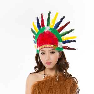 六一儿童舞台表演道具非洲鼓羽毛头饰土著野人头箍印第安人酋长帽