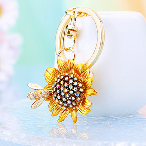 镶钻蜜蜂向日葵汽车钥匙扣金属可爱女包挂件钥匙链圈跨境礼品